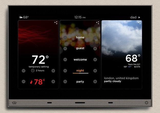 Equinox in-wall touchscreen showing climate and scenes