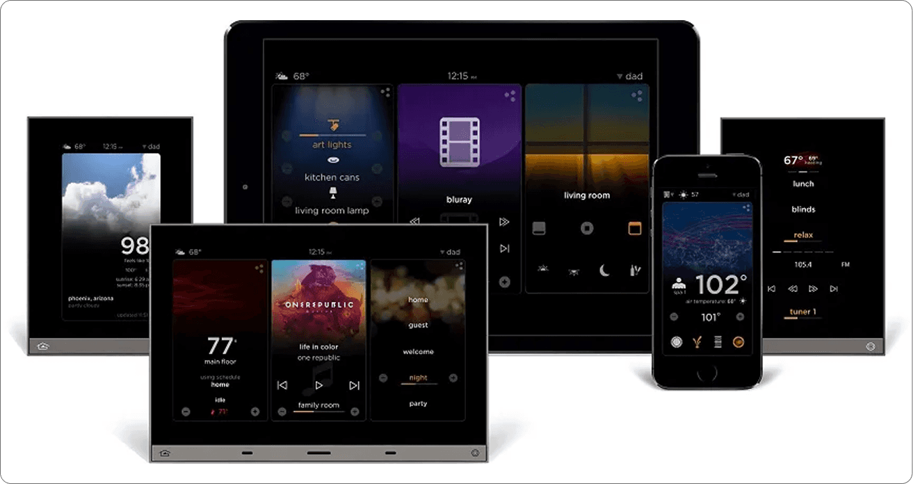 Equinox interface across in-wall touchscreens, tablets and a phone