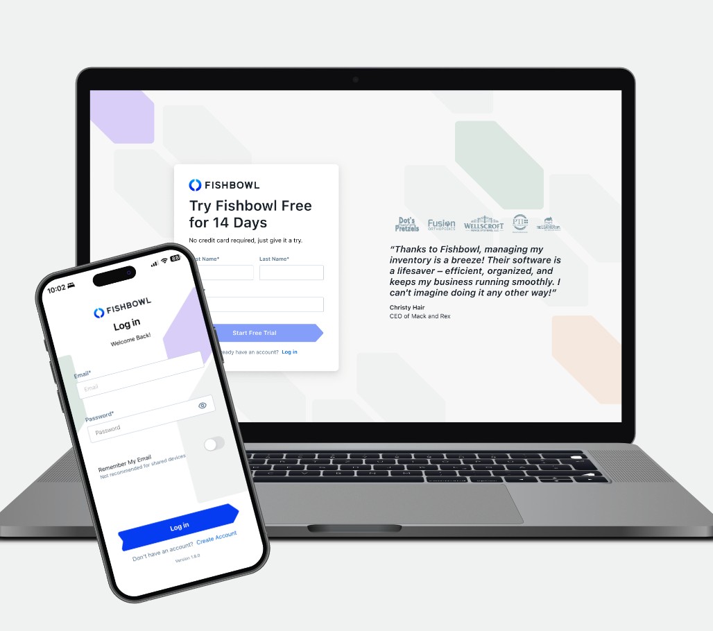 Fishbowl 14-day trial sign up on laptop and phone